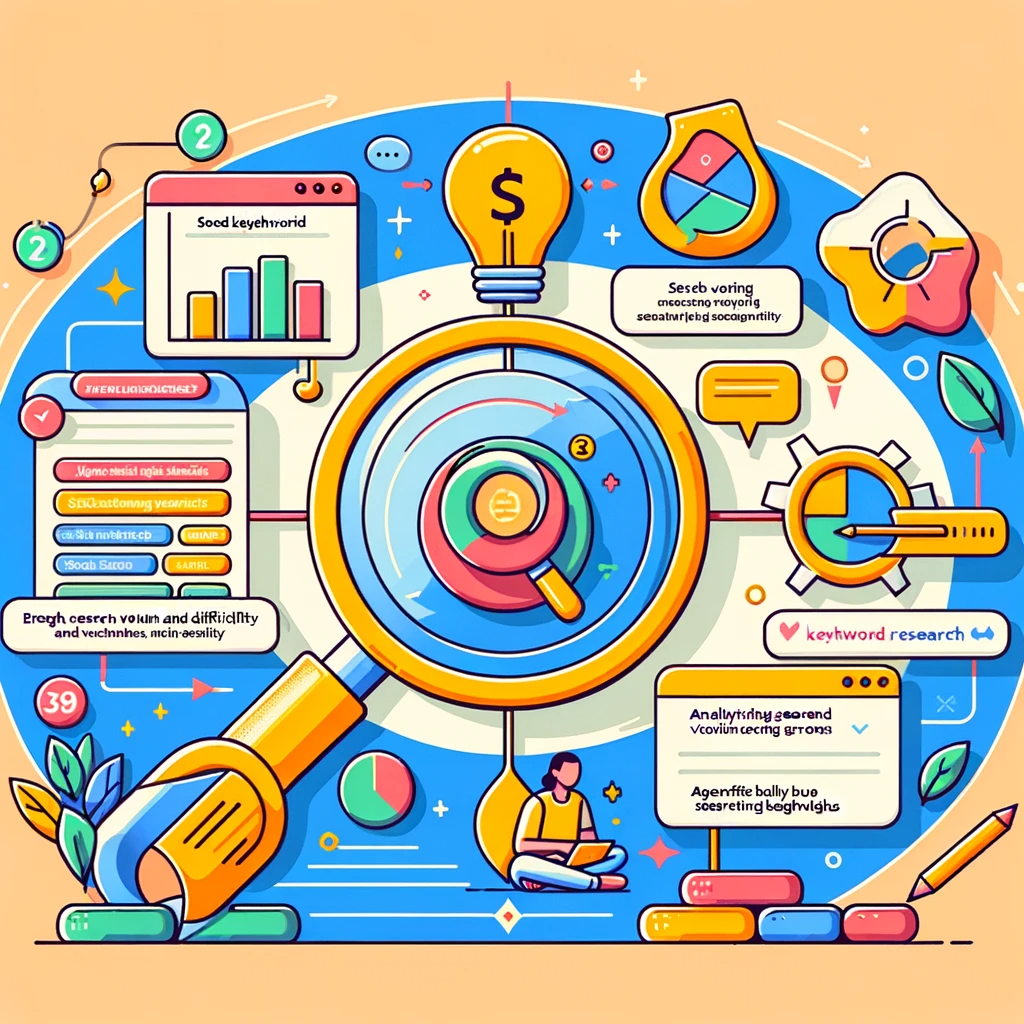 Process diagram illustrating Semrush's keyword research, from seed keyword entry to identifying high-value keywords for SEO strategy enhancement.